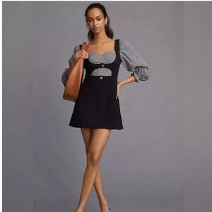 Maeve Anthropologie Black Pinafore Suede Dress